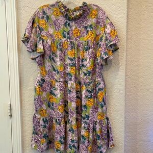 Gunit Floral Babydoll Tiered Dress Women’s Large Puff Sleeve Cottagecore Boho